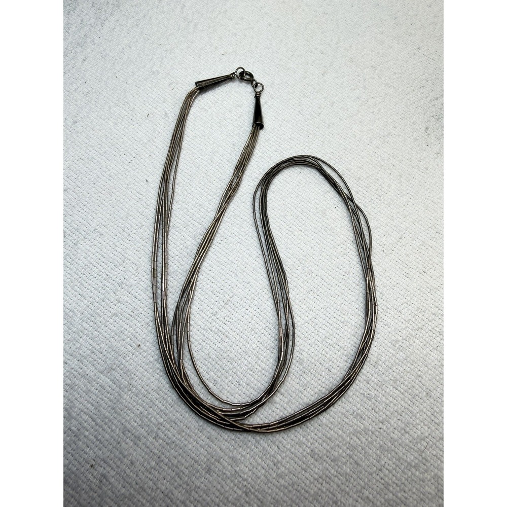 Vintage Native American 5 Strand Liquid Silver Necklace Sterling 925